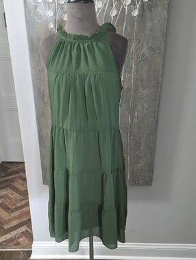 Tiered Halter Mini Dress in Olive